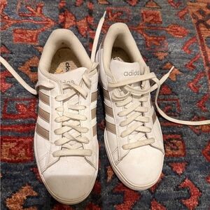 Women’s Adidas Metallic Gold and White Sneakers